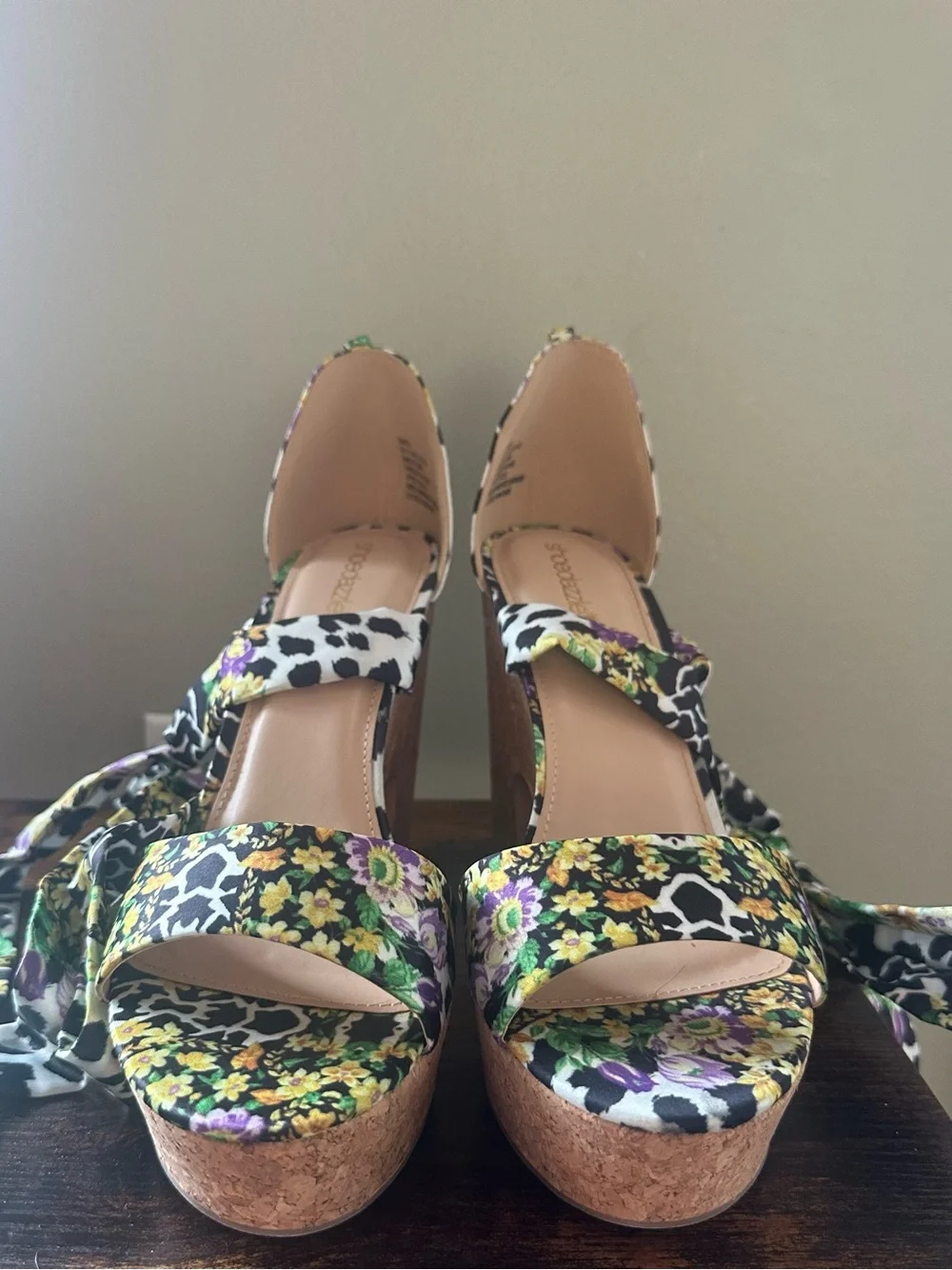 Shoe Dazzle Floral Cork Platform Sandals - Multicolor